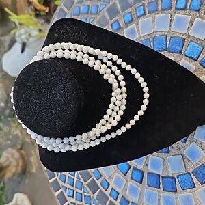 Vintage White Milk Glass Necklace. Hand Knotted.